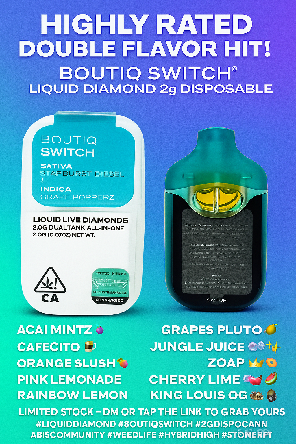 Boutiq Switch V4 DisposableLiquid Live Diamonds Dual Tank